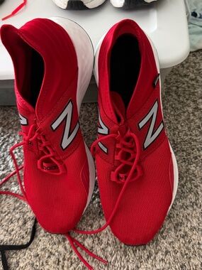 New Balance Red Lace-Up Athletic Sneakers with White Soles